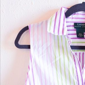 RALPH LAUREN Striped Color Sleeveless Button-Down